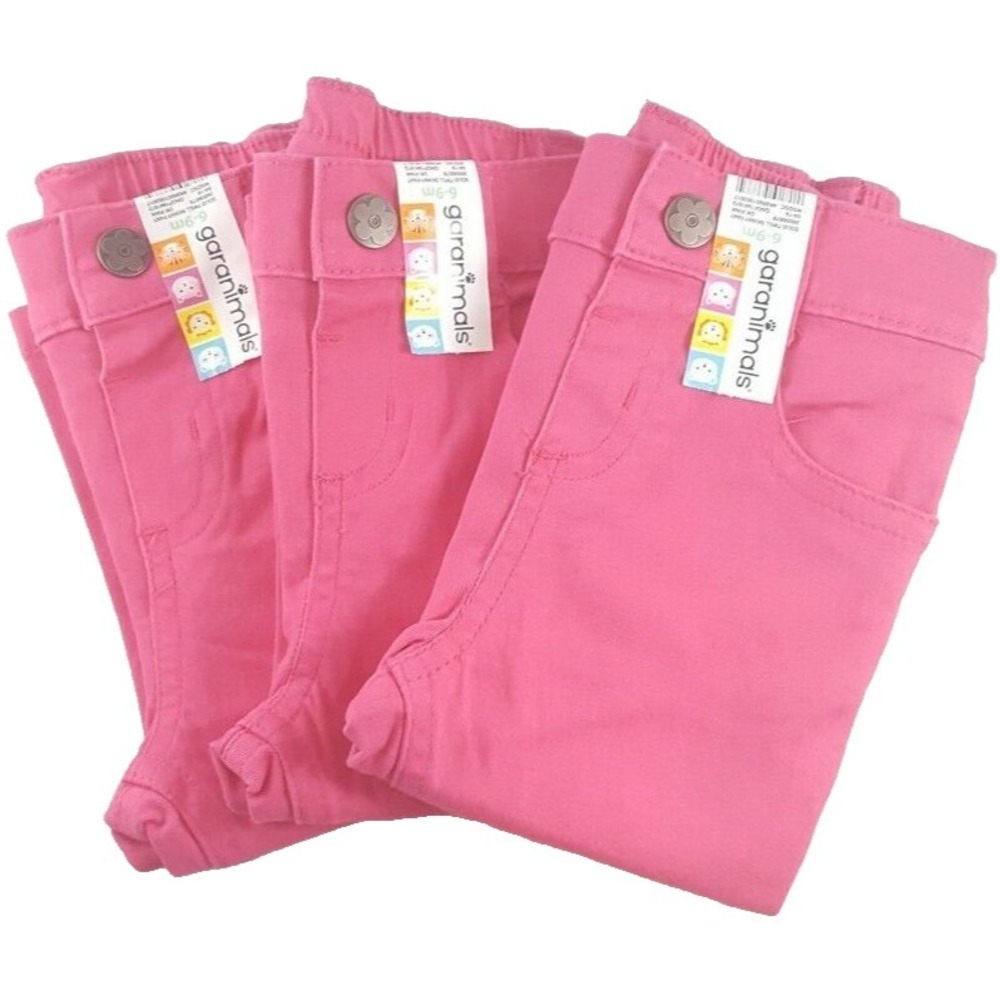 Girls Pink Garanimals Twill Skinny Pants, Snap Button, 6-9 Months,  3 Pairs